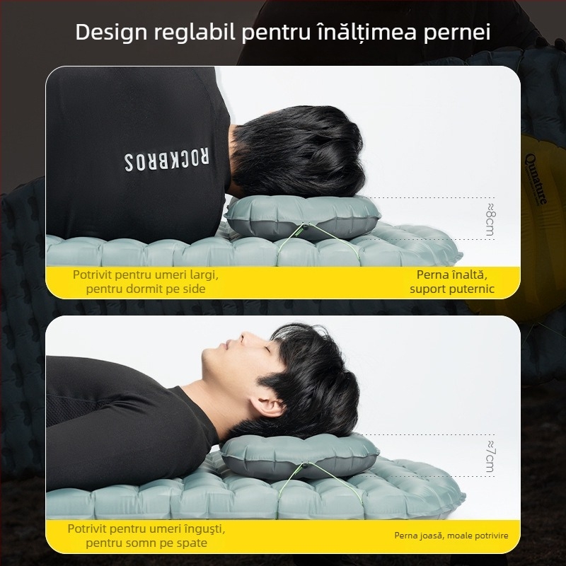 RockBros pernă gonflabilă pentru exterior – pernă de călătorie portabilă, ușoară pentru camping, material 20d nylon + strat TPU, personalizare disponibilă