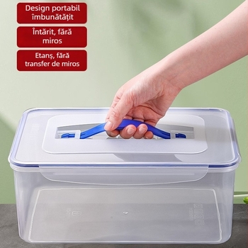 Cutie plastic sigilată pentru frigider, pentru păstrarea legumelor; de calitate alimentară, rezistentă la temperaturi ridicate și congelare