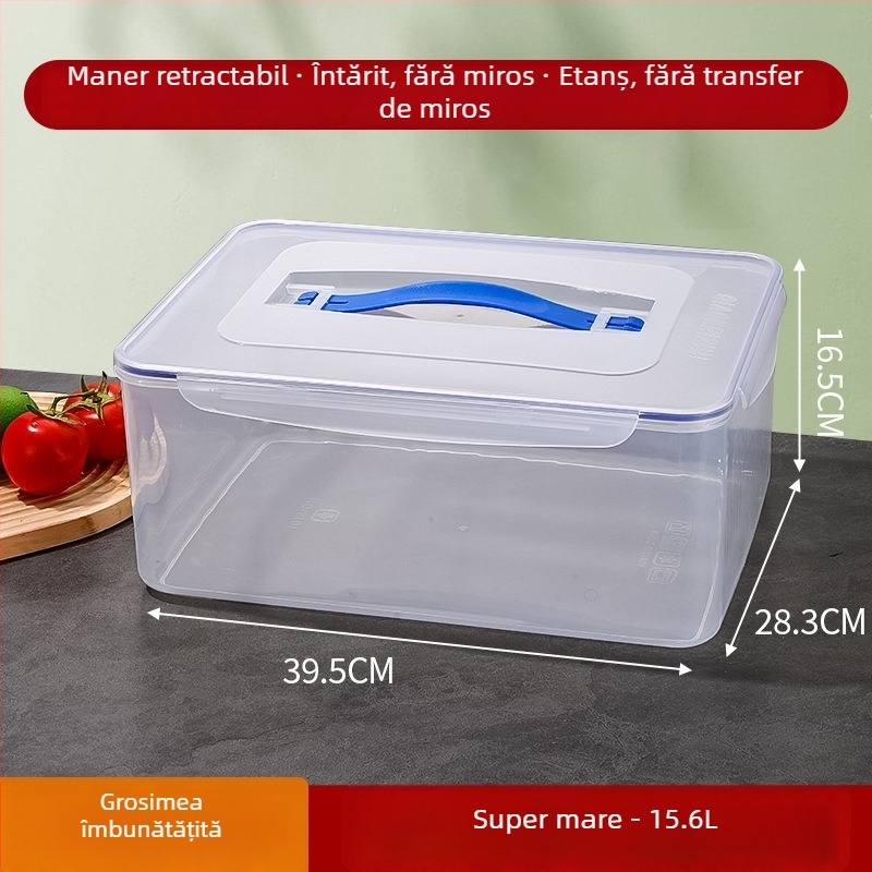 Cutie plastic sigilată pentru frigider, pentru păstrarea legumelor; de calitate alimentară, rezistentă la temperaturi ridicate și congelare