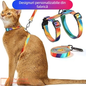 Set lesă pentru pisică cu ham în formă de H și lanț anti-evadare