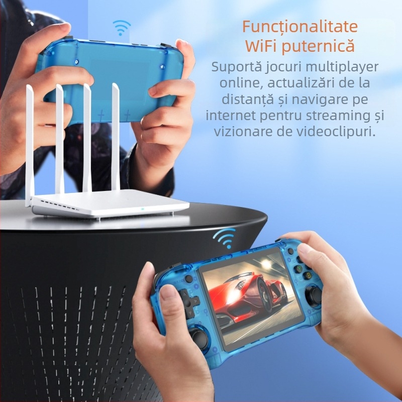 Consolă portabilă de jocuri cu ecran de 4,2 inchi, stocare 64–128 GB, OS pe 32 biți, conectivitate wireless, design nostalgic