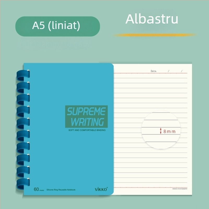 Caiet Victory cu copertă PVC, legătură cu inel de silicon, hârtie naturală, greutate hârtiei 100, 1–50 pagini