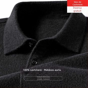 Pulover de cașmir pentru bărbați, guler rever, croială lejeră, mâneci lungi, uni, 95% cașmir