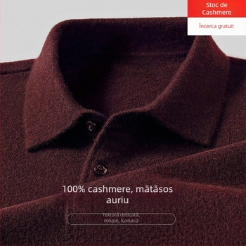 Pulover de cașmir pentru bărbați, guler rever, croială lejeră, mâneci lungi, uni, 95% cașmir