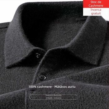 Pulover de cașmir pentru bărbați, guler rever, croială lejeră, mâneci lungi, uni, 95% cașmir