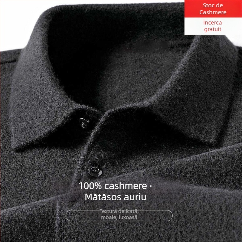 Pulover de cașmir pentru bărbați, guler rever, croială lejeră, mâneci lungi, uni, 95% cașmir