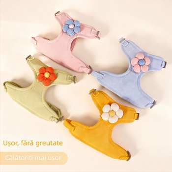 Harnasă pentru pisici cu model floral 3D, lesă reglabilă pentru plimbare, ham toracic rezistent la rupere
