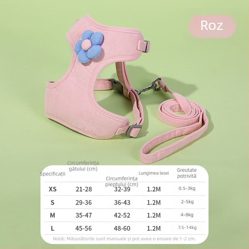 Harnasă pentru pisici cu model floral 3D, lesă reglabilă pentru plimbare, ham toracic rezistent la rupere