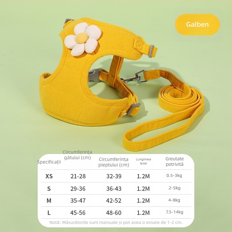 Harnasă pentru pisici cu model floral 3D, lesă reglabilă pentru plimbare, ham toracic rezistent la rupere