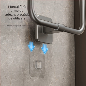 Inel de prosoape pentru baie, fără găuri, design rotund sau pătrat, din aluminiu Space și plastic, montaj pe perete, încărcare 2,5 kg