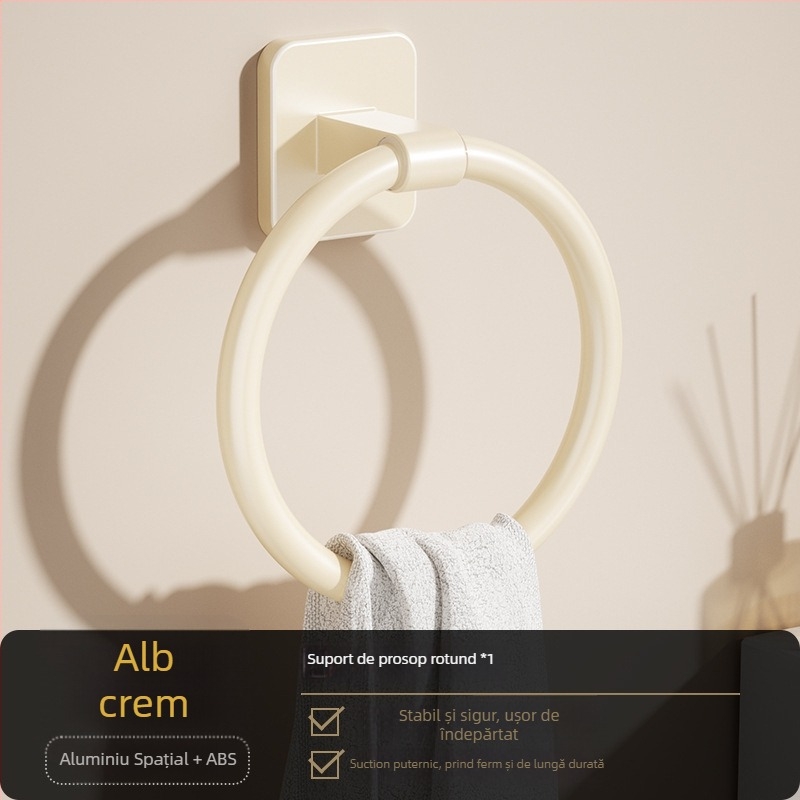 Inel de prosoape pentru baie, fără găuri, design rotund sau pătrat, din aluminiu Space și plastic, montaj pe perete, încărcare 2,5 kg