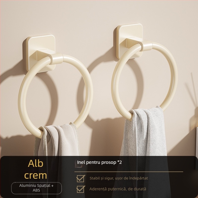 Inel de prosoape pentru baie, fără găuri, design rotund sau pătrat, din aluminiu Space și plastic, montaj pe perete, încărcare 2,5 kg