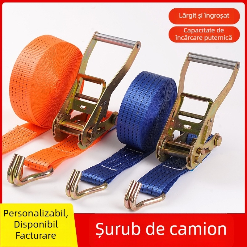 Bandă de prindere din poliester cu cârlige duble, manuală, greu; sarcină utilă 5000 kg; rezistență la rupere 3000 kg; pentru transport și fixare încărcături