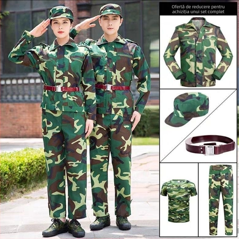 Set de muncă camuflat – unisex, din amestec de fibre chimice, imprimeu camuflaj, potrivit pentru primăvară, vară, toamnă
