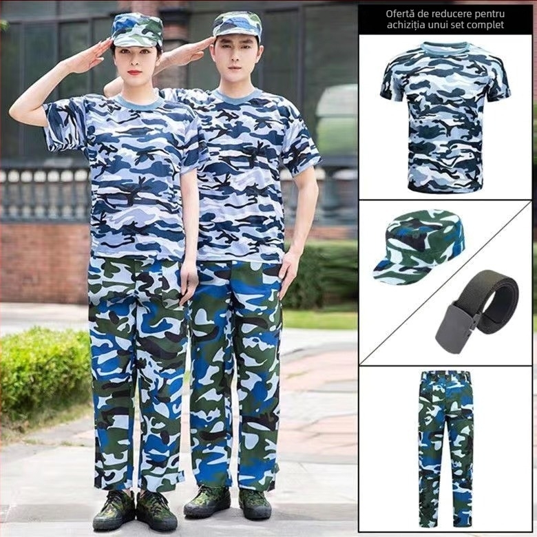 Set de muncă camuflat – unisex, din amestec de fibre chimice, imprimeu camuflaj, potrivit pentru primăvară, vară, toamnă