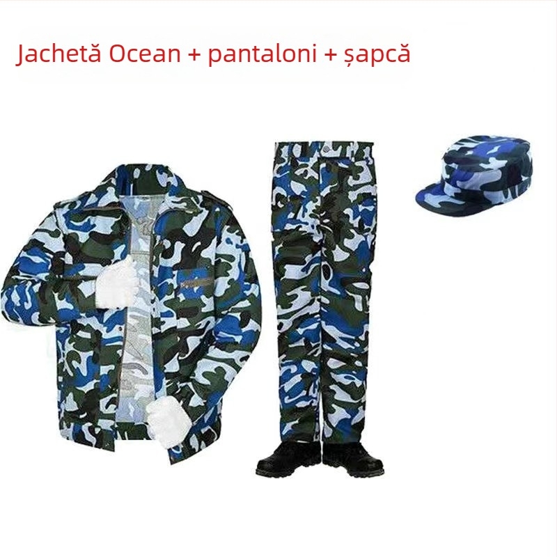 Set de muncă camuflat – unisex, din amestec de fibre chimice, imprimeu camuflaj, potrivit pentru primăvară, vară, toamnă