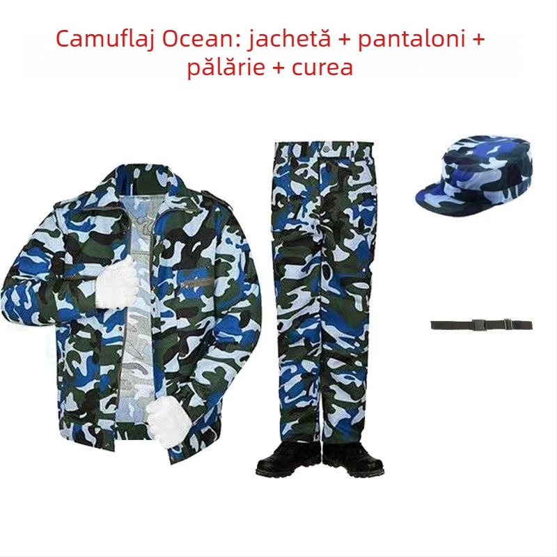 Set de muncă camuflat – unisex, din amestec de fibre chimice, imprimeu camuflaj, potrivit pentru primăvară, vară, toamnă