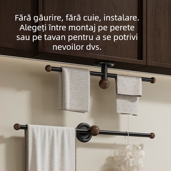 Bară de prosoape din oțel de carbon, montaj fără găuri, rezistent la coroziune, încărcare 15 kg, finisaj Bake Paint