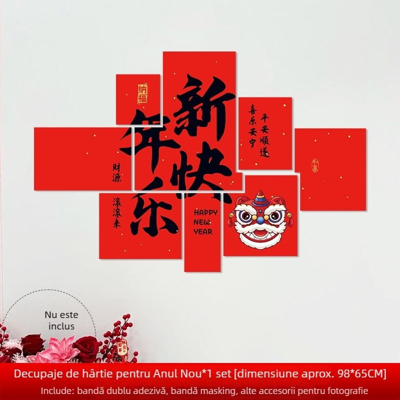 Fundal de perete pentru Anul Nou cu motivul Anul Calului, din hârtie, stil festiv, decor pentru sală