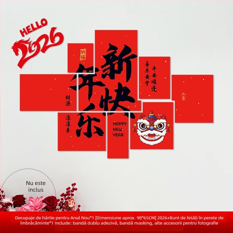 Fundal de perete pentru Anul Nou cu motivul Anul Calului, din hârtie, stil festiv, decor pentru sală