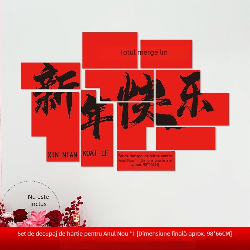 Fundal de perete pentru Anul Nou cu motivul Anul Calului, din hârtie, stil festiv, decor pentru sală
