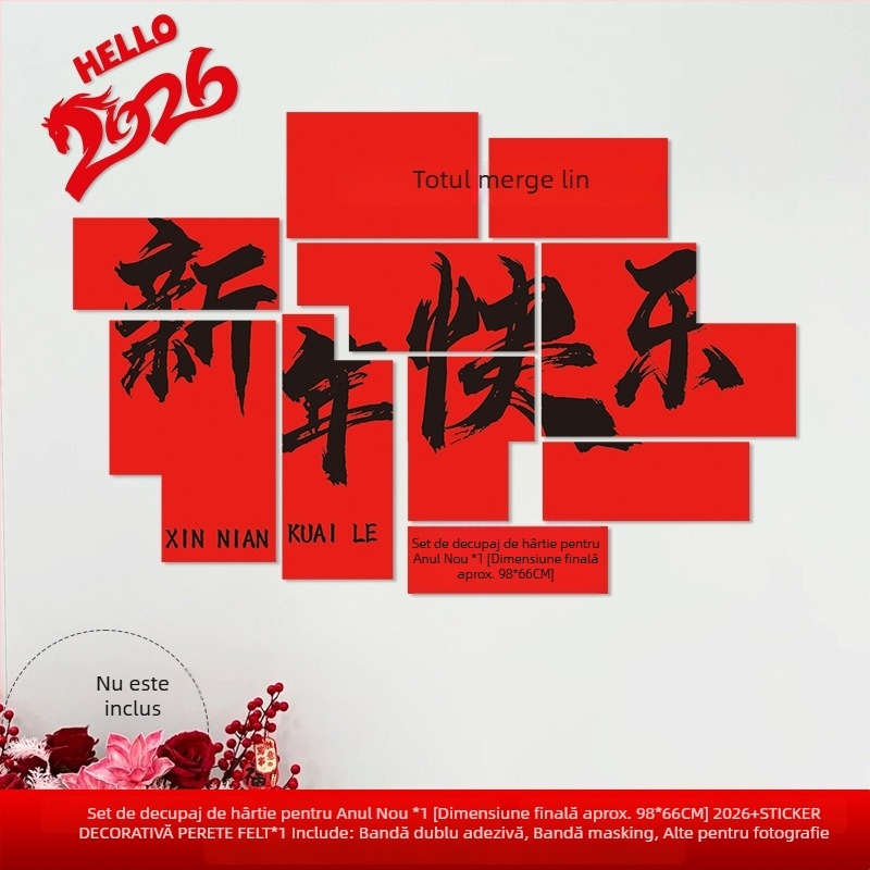 Fundal de perete pentru Anul Nou cu motivul Anul Calului, din hârtie, stil festiv, decor pentru sală