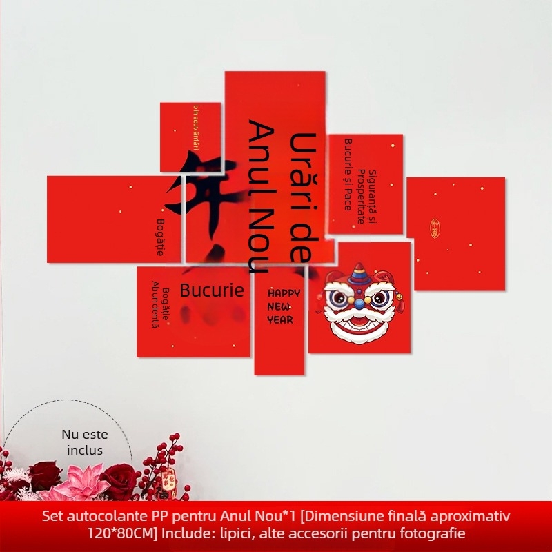 Fundal de perete pentru Anul Nou cu motivul Anul Calului, din hârtie, stil festiv, decor pentru sală