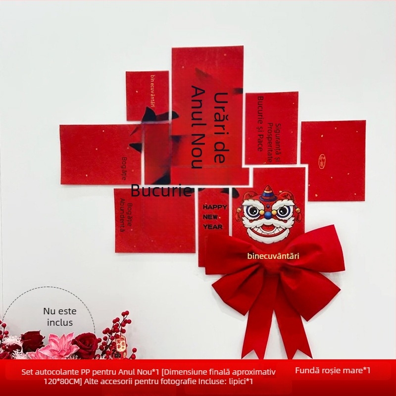 Fundal de perete pentru Anul Nou cu motivul Anul Calului, din hârtie, stil festiv, decor pentru sală