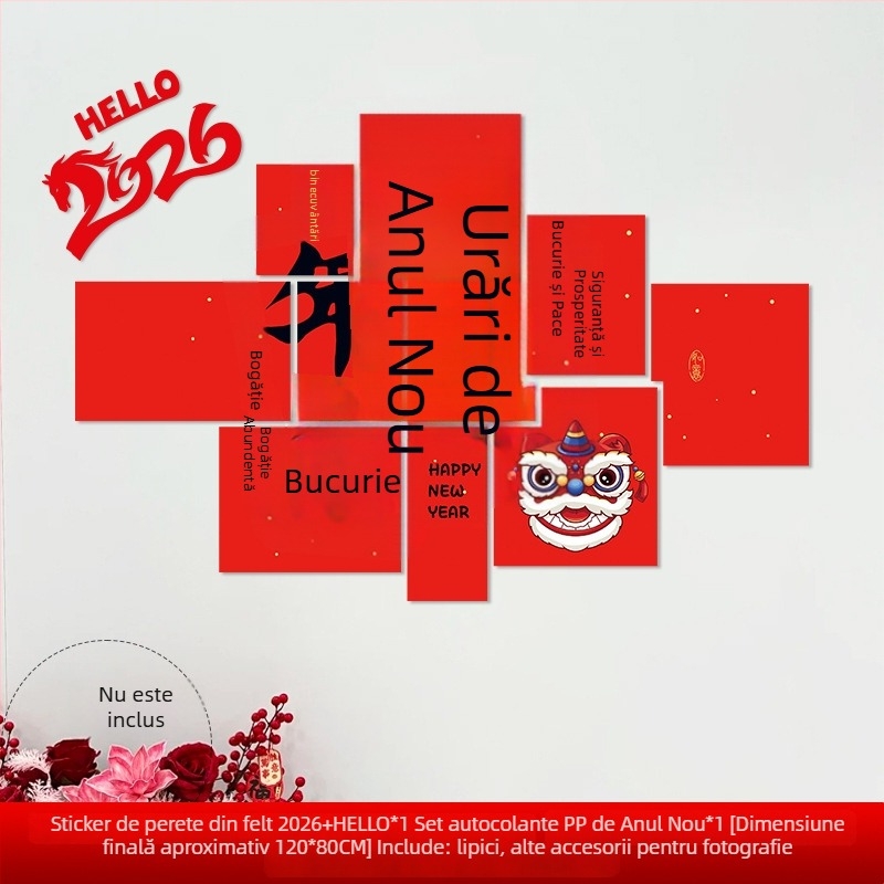 Fundal de perete pentru Anul Nou cu motivul Anul Calului, din hârtie, stil festiv, decor pentru sală