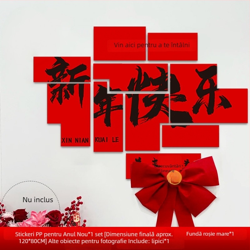 Fundal de perete pentru Anul Nou cu motivul Anul Calului, din hârtie, stil festiv, decor pentru sală