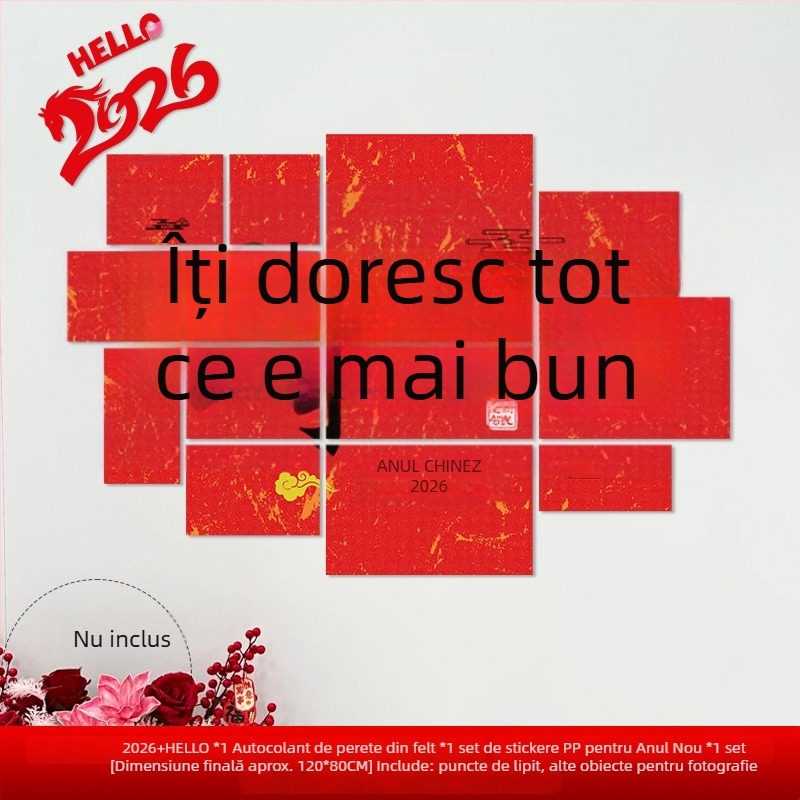 Fundal de perete pentru Anul Nou cu motivul Anul Calului, din hârtie, stil festiv, decor pentru sală