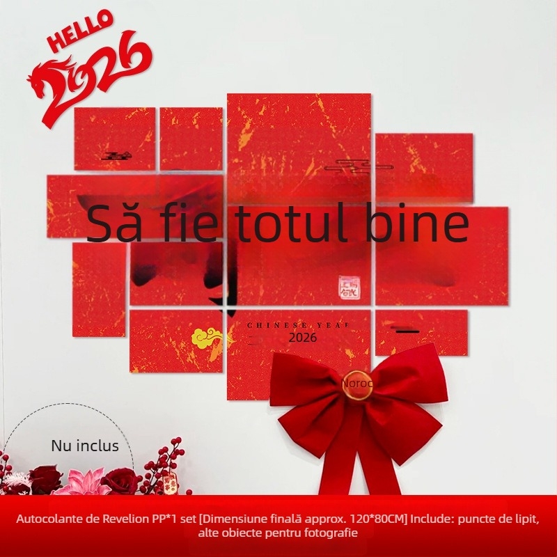 Fundal de perete pentru Anul Nou cu motivul Anul Calului, din hârtie, stil festiv, decor pentru sală