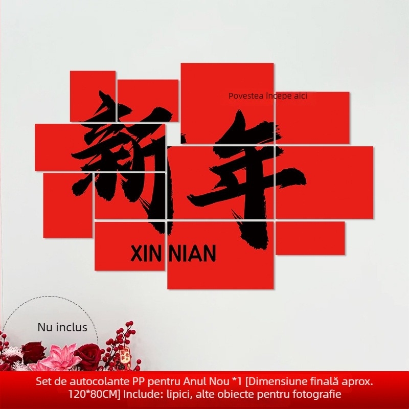 Fundal de perete pentru Anul Nou cu motivul Anul Calului, din hârtie, stil festiv, decor pentru sală