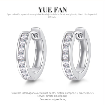 Cercei: cercuri geometrice din moissanit, 1 ct, piatră sintetică, argint S925, tăiere opt inimi și opt săgeți