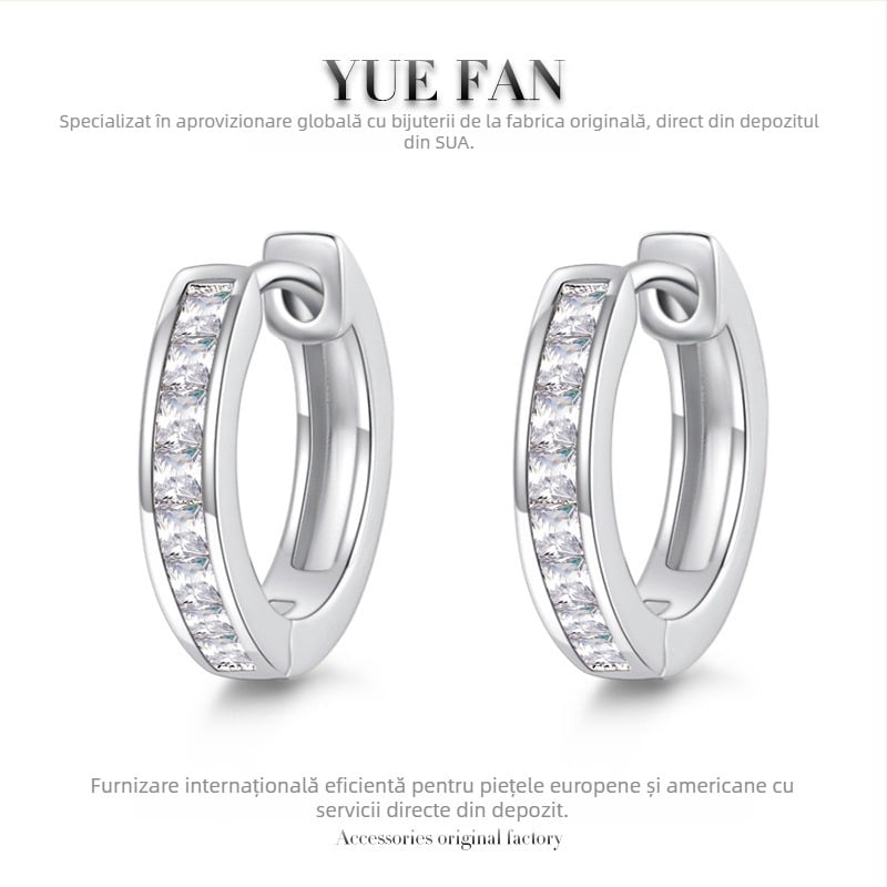 Cercei: cercuri geometrice din moissanit, 1 ct, piatră sintetică, argint S925, tăiere opt inimi și opt săgeți