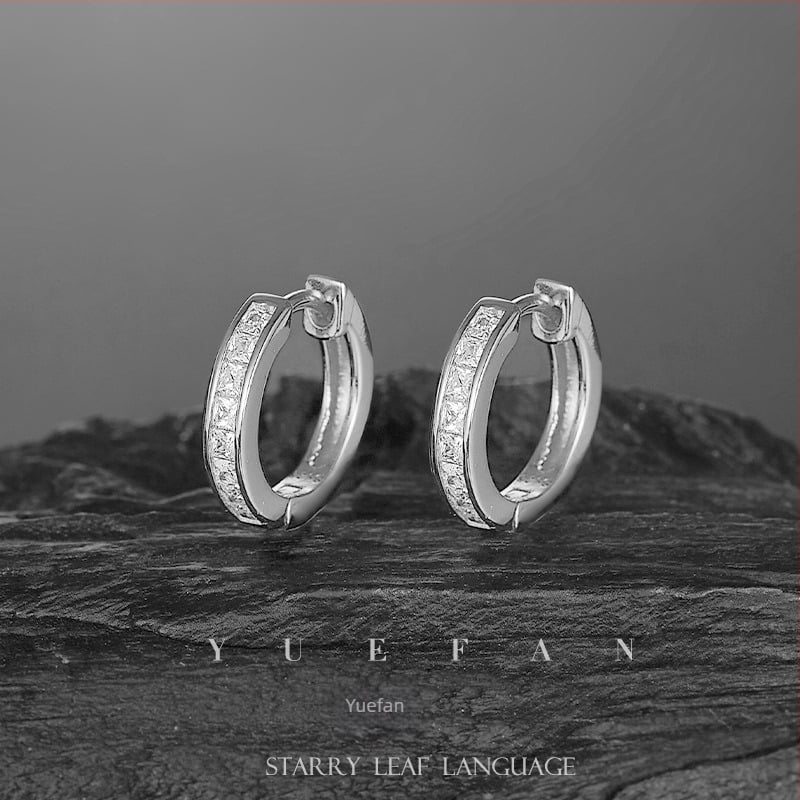 Cercei: cercuri geometrice din moissanit, 1 ct, piatră sintetică, argint S925, tăiere opt inimi și opt săgeți