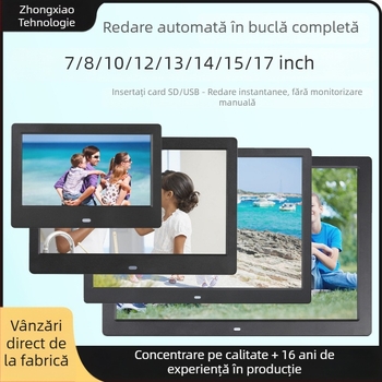 Ramă foto digitală pentru reclamă – 1024×600, LED HD LCD, redă muzică și video, SD/USB/TF, 16:9