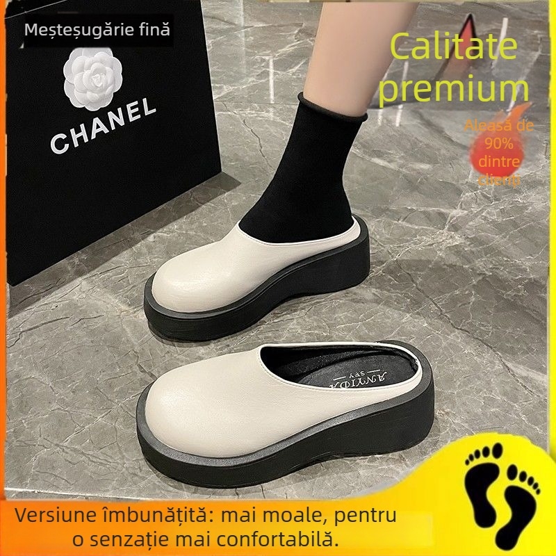 Sandale cu platformă vintage, partea superioară PU, talpă din cauciuc, căptușeală din microfibră, vârf rotund, stil coreean