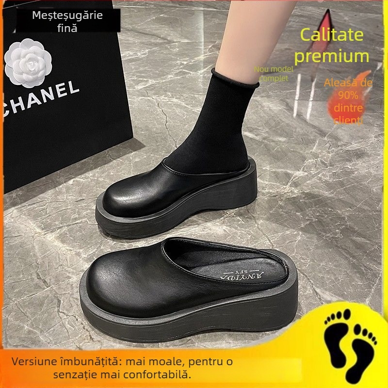 Sandale cu platformă vintage, partea superioară PU, talpă din cauciuc, căptușeală din microfibră, vârf rotund, stil coreean