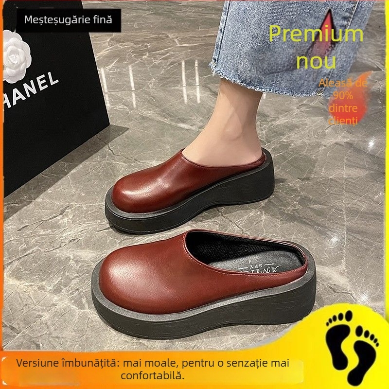 Sandale cu platformă vintage, partea superioară PU, talpă din cauciuc, căptușeală din microfibră, vârf rotund, stil coreean
