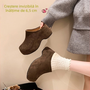 Pantofi femei cu talpă groasă, în stil Birkenstock, vârf închis, partea superioară din nubuk, vârf rotund, talpă din cauciuc, căptușeală din fibră superioară, toamnă 2025
