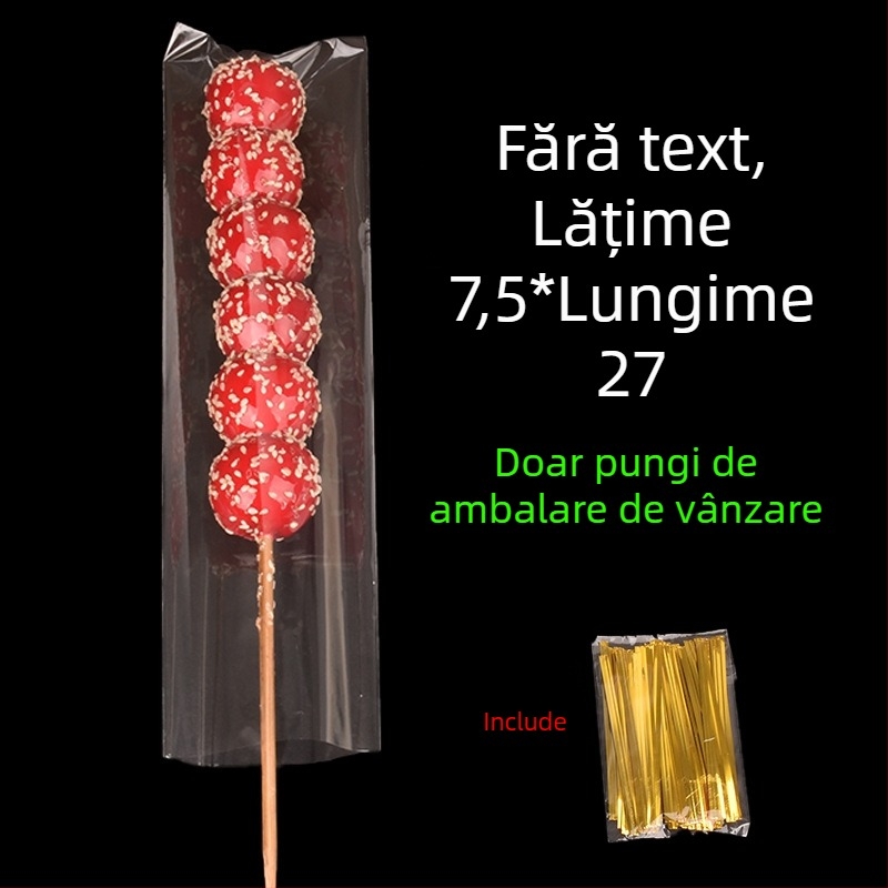 Pungi transparente pentru ambalarea bețișoarelor cu fructe caramelizate — ambalare manuală, personalizare disponibilă, brand Paper love, licență de producție Zhejiangxk16-204-00047