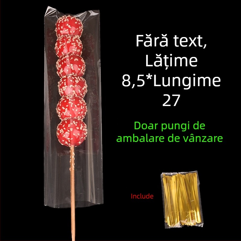 Pungi transparente pentru ambalarea bețișoarelor cu fructe caramelizate — ambalare manuală, personalizare disponibilă, brand Paper love, licență de producție Zhejiangxk16-204-00047
