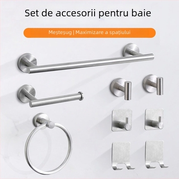 Set baie din oțel inoxidabil: inel pentru prosoape, raft pentru prosoape, bară pentru prosoape și suport pentru hârtie igienică — Finisaj de suprafață: electroplacare, lacuire, profil cu fir; Stil: stil chinezesc nou; Kit: șase piese sau mai mult