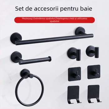 Set baie din oțel inoxidabil: inel pentru prosoape, raft pentru prosoape, bară pentru prosoape și suport pentru hârtie igienică — Finisaj de suprafață: electroplacare, lacuire, profil cu fir; Stil: stil chinezesc nou; Kit: șase piese sau mai mult