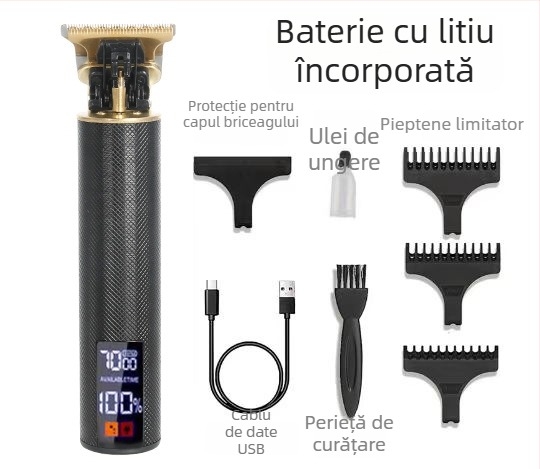Mașină electrică de tuns părul, fără fir, cu motor cu perii, lamă din oțel inoxidabil, baterie încorporată 800–1000 mAh, autonomie 1–3 ore, potrivită pentru animale de companie