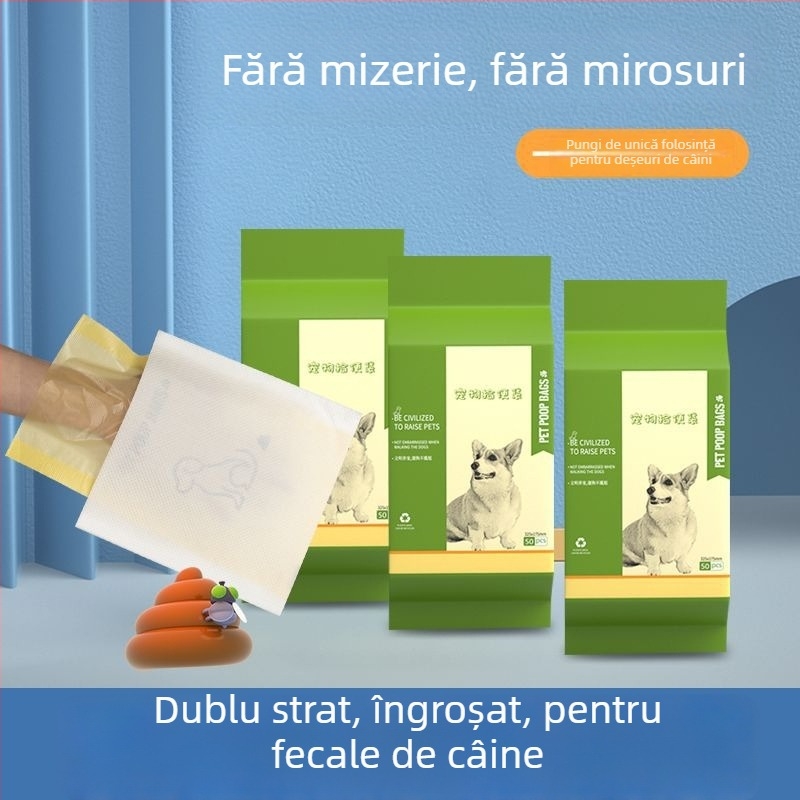 Saci de gunoi pentru câini, o singură folosință, cu dublu strat îngroșat, portabili, pentru utilizare în aer liber