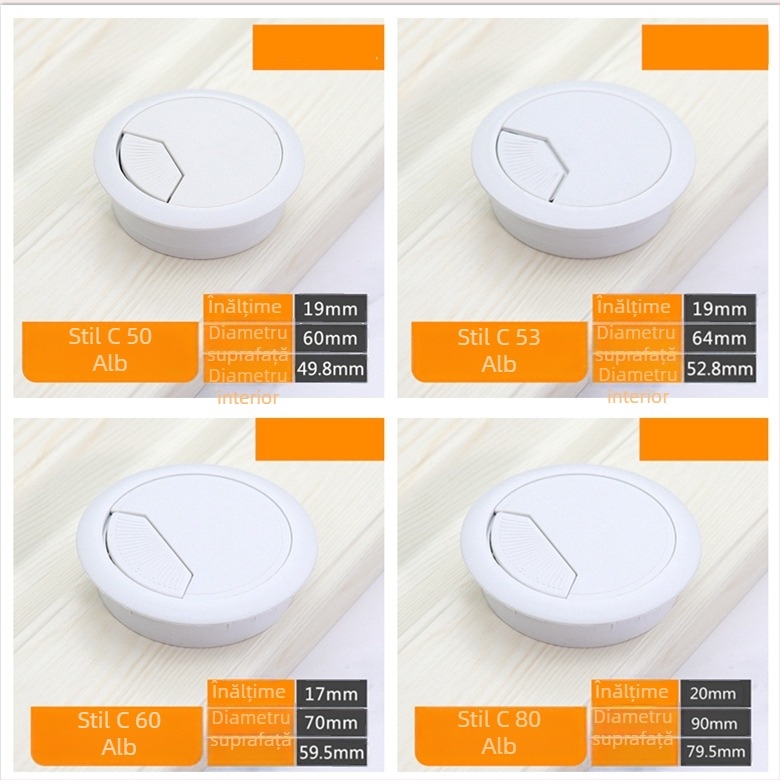 Cap din plastic ABS pentru gaura de cabluri, pentru birou și PC, 35/50/53