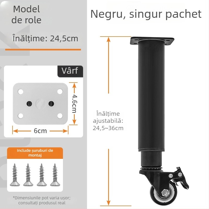 Picioare pentru mobilier cu roți și frână — oțel laminat la rece; brand: Senlide; stil: modern minimalist; pentru mobilier, picioare de masă, picioare de masă de cafea, dulapuri.