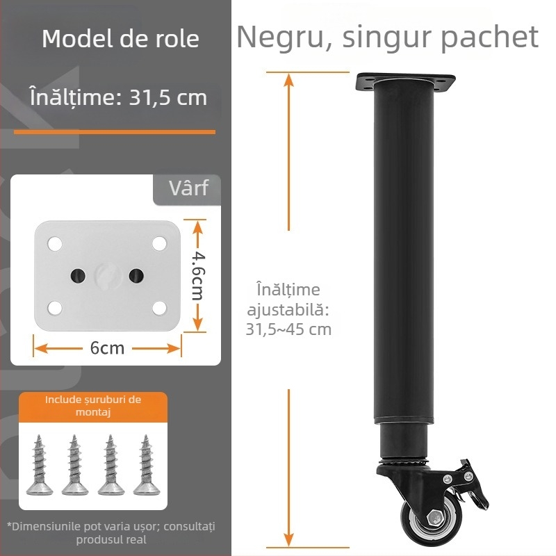 Picioare pentru mobilier cu roți și frână — oțel laminat la rece; brand: Senlide; stil: modern minimalist; pentru mobilier, picioare de masă, picioare de masă de cafea, dulapuri.
